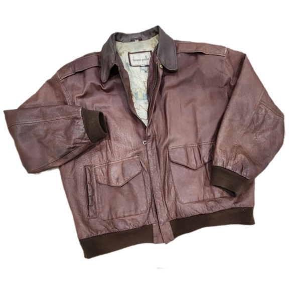 VINTAGE Donna Pelle LEATHER BOMBER JACKET,Brown, Men's Large - Picture 1 of 11